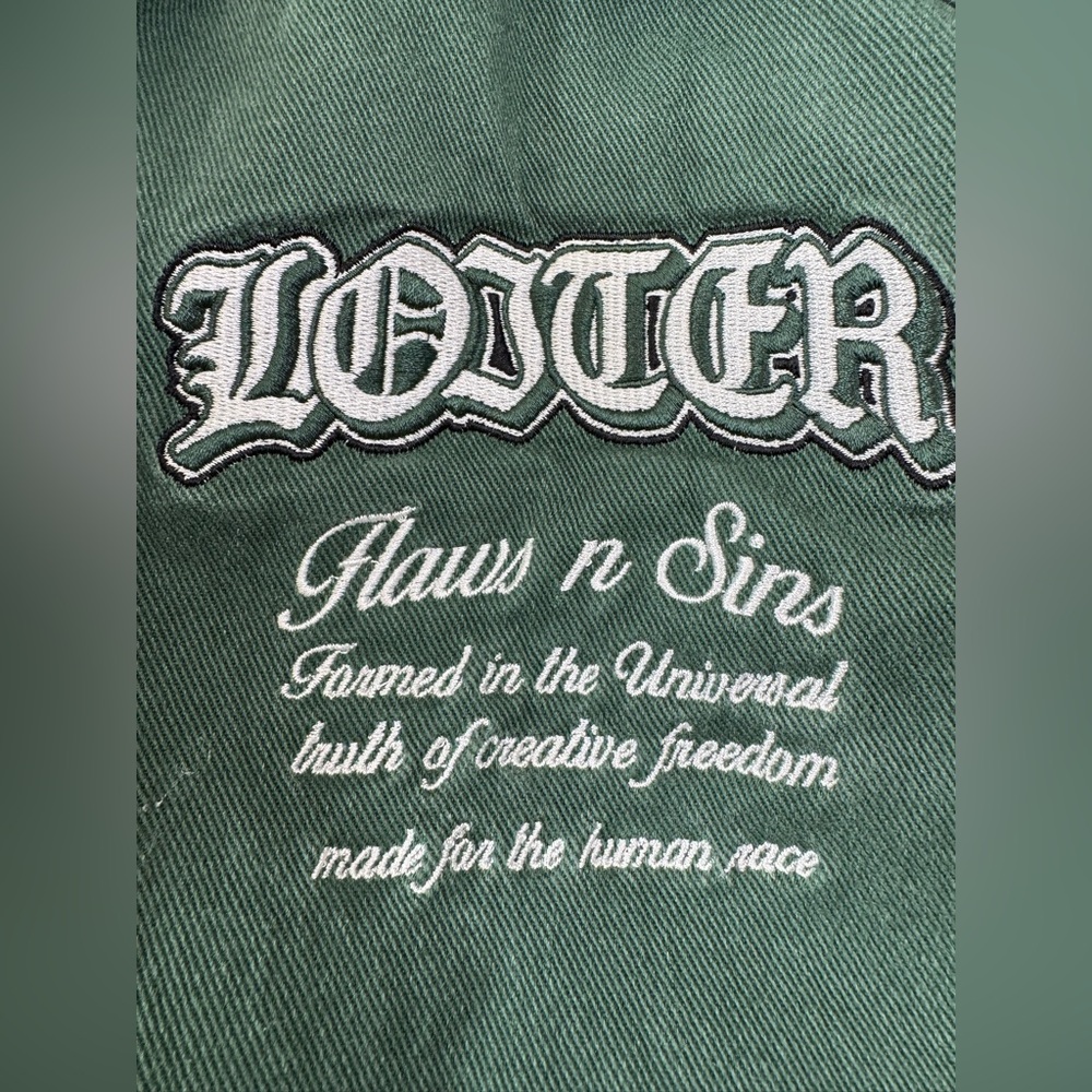 LOITER Flaws And Sins Varsity Logo Jacket size Medium Green Off White $229 - Picture 15 of 16